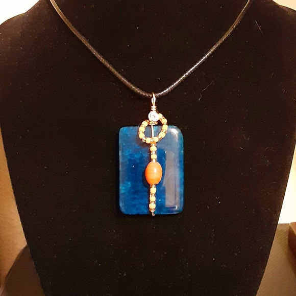 SOLD SALE!!! Boho Blue Fire Agate Crystal Pendant Necklace - Picture 4 of 8